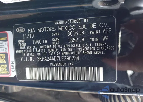 2020 Kia Rio S из США, поврежденный, VIN 3KPA24AD7LE296234